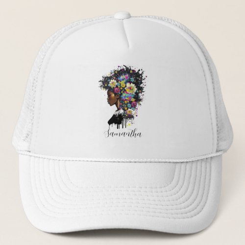 Floral Sparkling African American Woman Trucker Hat