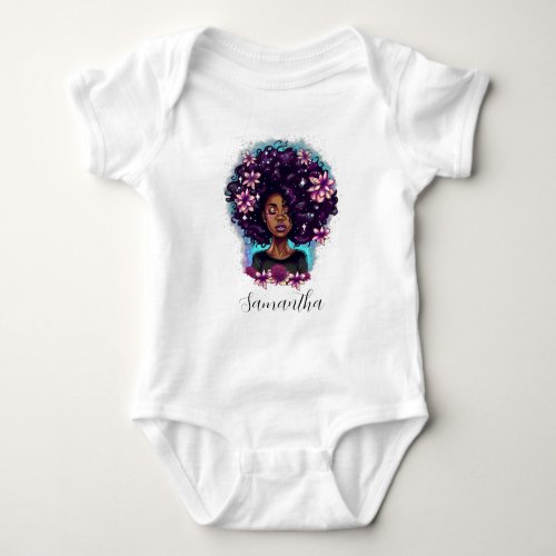 Floral Sparkling Afro Woman Baby Bodysuit