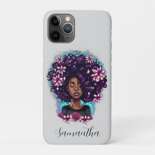 Floral Sparkling Afro Woman iPhone 11 Pro Case