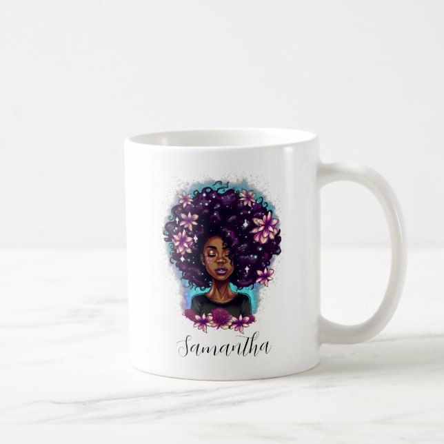Floral Sparkling Afro Woman Coffee Mug (Right)