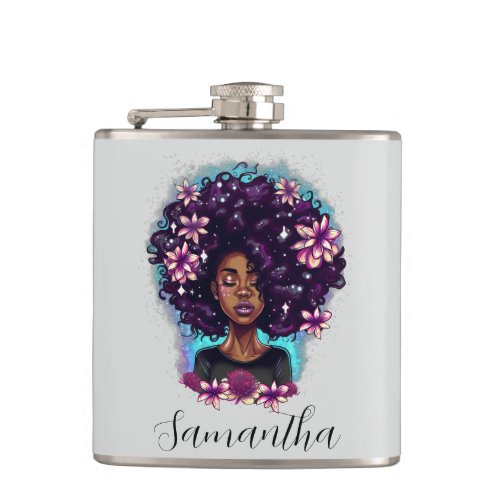 Floral Sparkling Afro Woman Flask