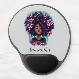 Floral Sparkling Afro Woman Gel Mouse Pad