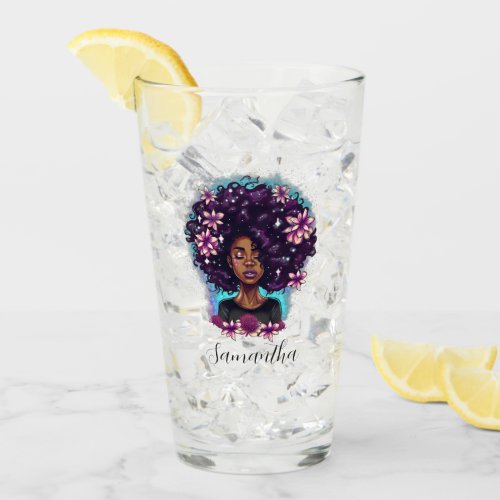 Floral Sparkling Afro Woman Glass