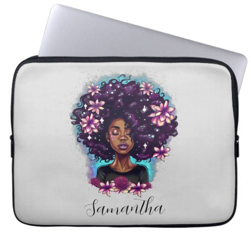 Floral Sparkling Afro Woman Laptop Sleeve