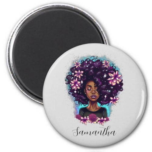 Floral Sparkling Afro Woman Magnet