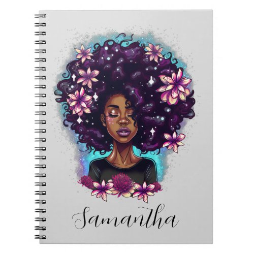 Floral Sparkling Afro Woman Notebook