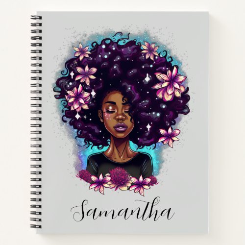 Floral Sparkling Afro Woman Notebook