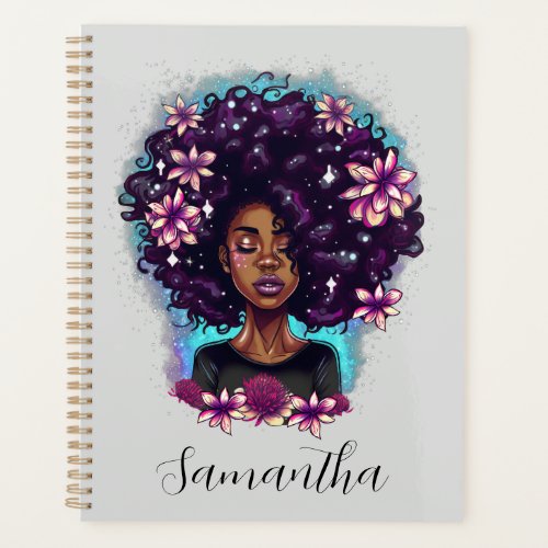 Floral Sparkling Afro Woman Planner