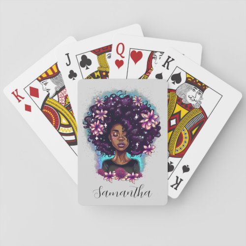 Floral Sparkling Afro Woman Poker Cards