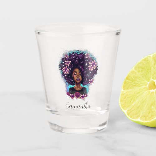 Floral Sparkling Afro Woman Shot Glass