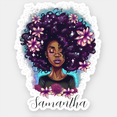 Floral Sparkling Afro Woman Sticker