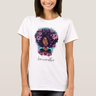 Floral Sparkling Afro Woman T-Shirt