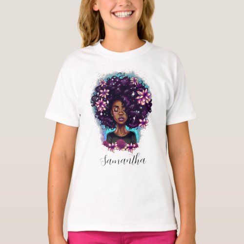 Floral Sparkling Afro Woman T_Shirt