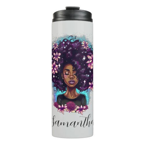 Floral Sparkling Afro Woman Thermal Tumbler
