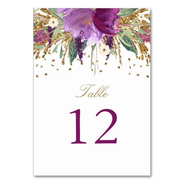 Floral Sparkling Amethyst Table Number Card