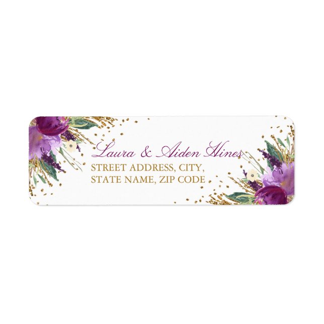 Floral Sparkling Amethyst Wedding Address Labels (Front)