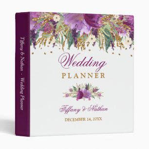 Floral Sparkling Amethyst Wedding Planner Binder