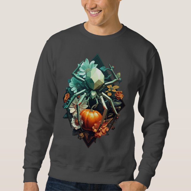 Floral Spider Pumpkin Pixel Art Sweatshirt (Front)