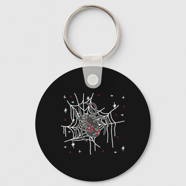 Floral Spider Web Lazy Halloween Costume Cute  Keychain (Front)