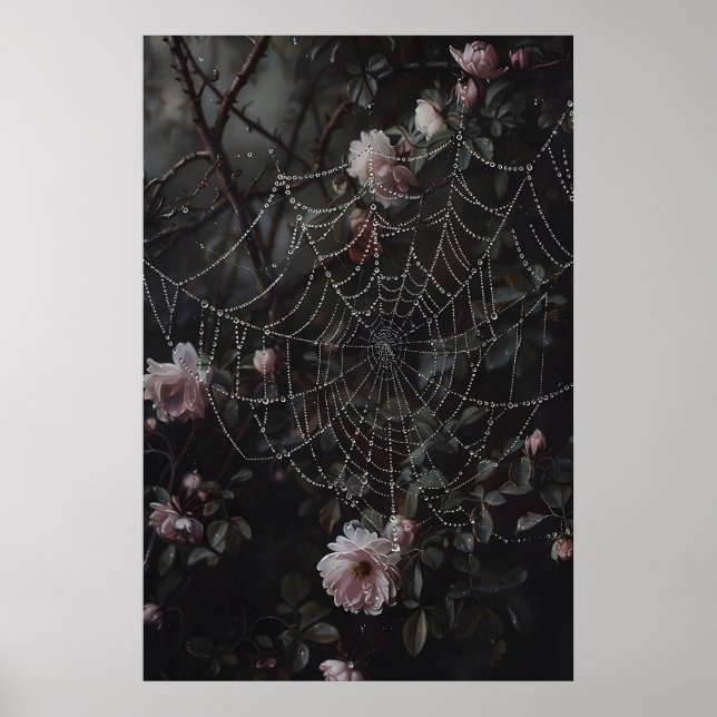 Floral Spider Web Print, Flowers In Cobweb Print (Front)