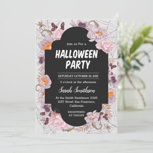Floral Spiderweb Halloween Party Invitation