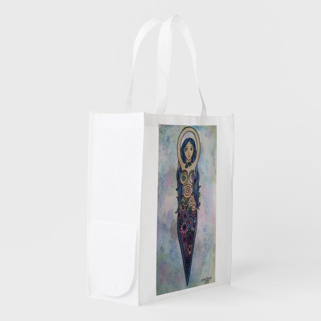 Floral spiral goddess reusable grocery bag (Front Side)