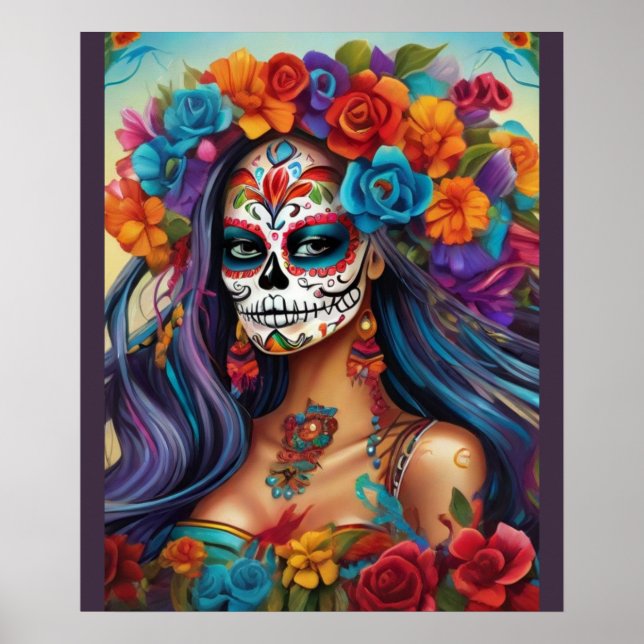 Floral Splendor in Sugar Skull Makeup Poster (Front)
