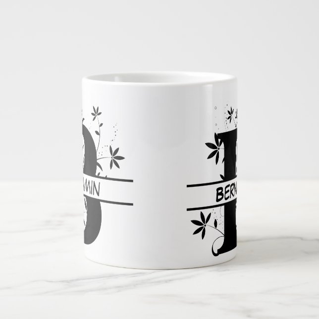 Floral Split Customized Alphabet monogram Letter B Giant Coffee Mug (Front)