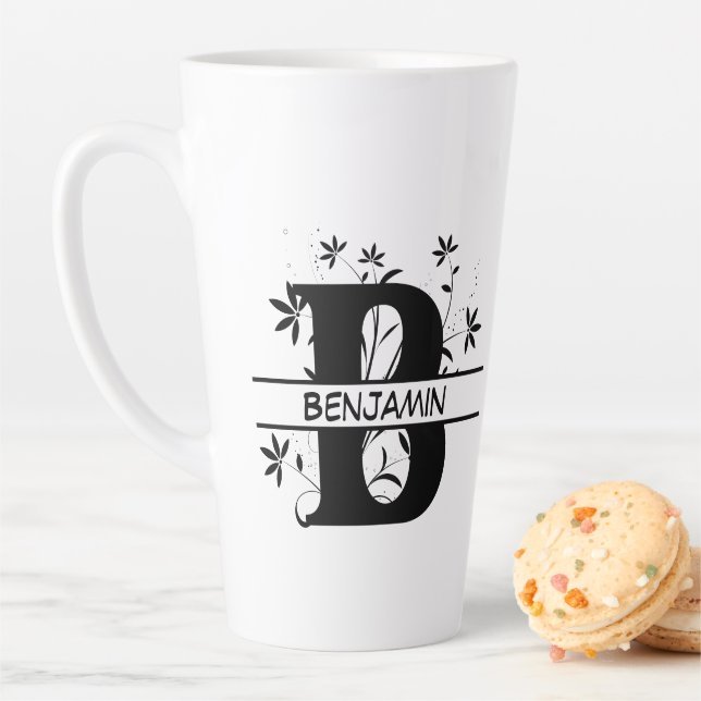 Floral Split Customized Alphabet monogram Letter B Latte Mug (In Situ)