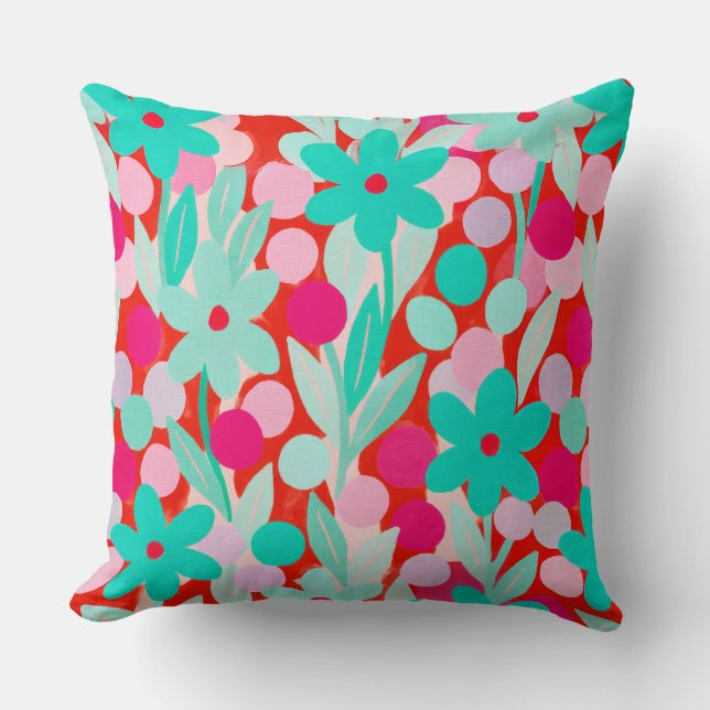 Floral Spots in red pattern Throw Pillow (Front)