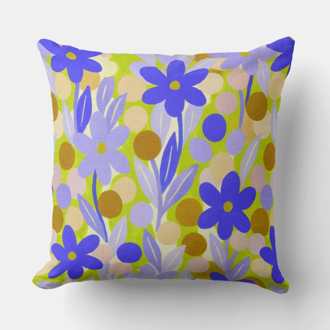 Floral Spots in retro green pattern Throw Pillow (Front)