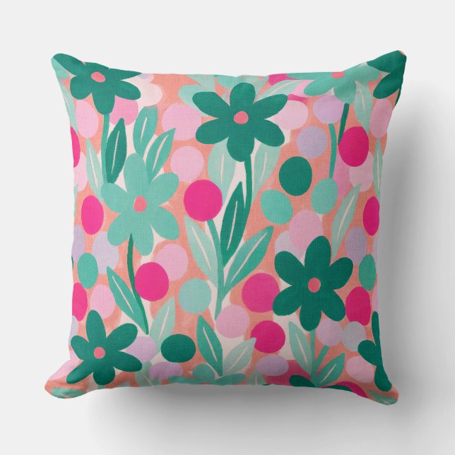 Floral Spots in salmon pink pattern Throw Pillow (Front)