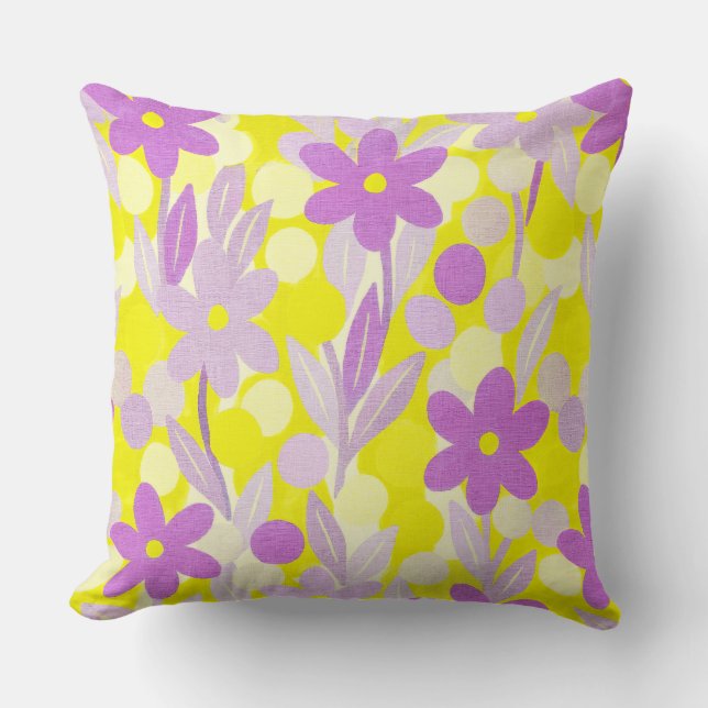 Floral Spots in yellow pattern Throw Pillow (Front)