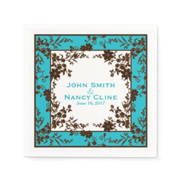 Floral Spray-Aqua-Brown-Elegant Framed Napkins Floral Spray-Aqua-Brown-Elegant Framed Napkins