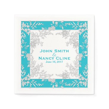 Floral Spray-Aqua-White-Elegant Framed Napkins Floral Spray-Aqua-White-Elegant Framed Napkins