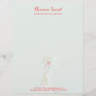 Floral Spray Bottle House Cleaning Business Letterhead