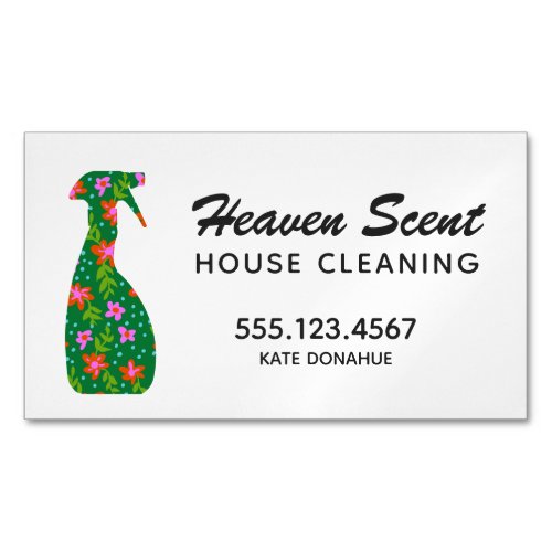 Floral Spray Bottle House Cleaning Logo Business B Business Card Magnet