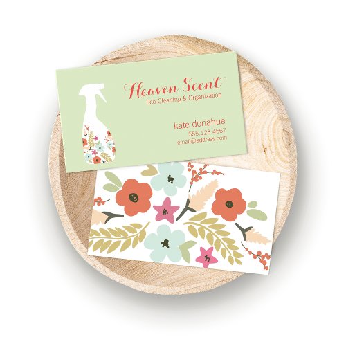Floral Spray Bottle House Cleaning Logo Business Business Card
