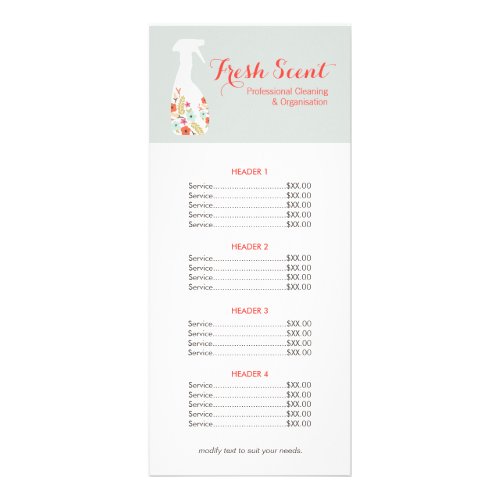 Floral Spray Bottle House Cleaning Price List Menu