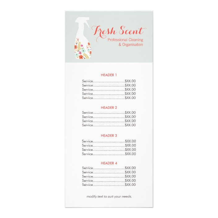 Floral Spray Bottle House Cleaning Price List Menu Zazzle Com