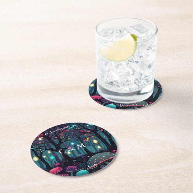 Floral Spray Fantasy Art  Round Paper Coaster (Insitu)