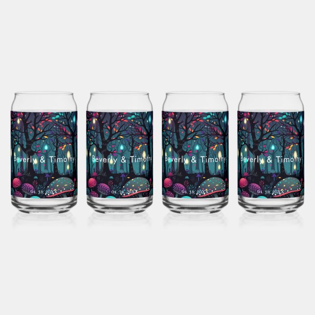 Floral Spray Fantasy Art Set of 4 Can Glass (Front)