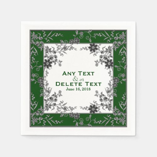 Floral Spray_Green_Silver_Elegant Framed Napkins