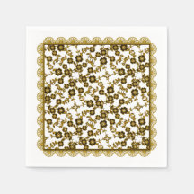 Floral Spray,Lace-GOLD-WHITE-PAPER NAPKINS