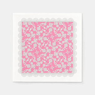 Floral Spray,Lace-WHITE-PINK-PAPER PARTY NAPKINS