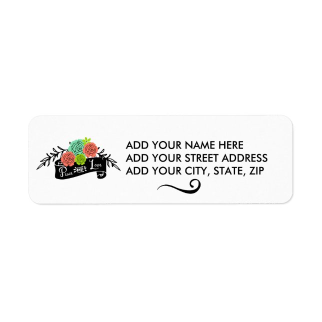 Floral Spray Peace and Love Holiday Address Labels (Front)