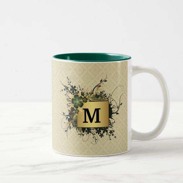 Floral Spray Personalized Two-Tone Coffee Mug (Right)