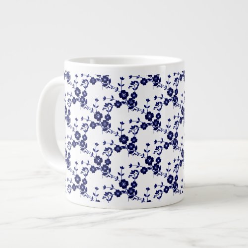 Floral Spray S1_Blue_White_Jumbo Coffee Mug