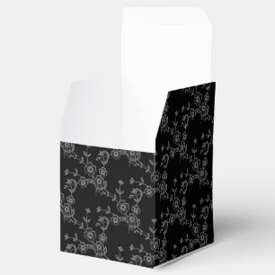 Floral Spray Style 1-Black-Silver-SQ FAVOR BOXES
