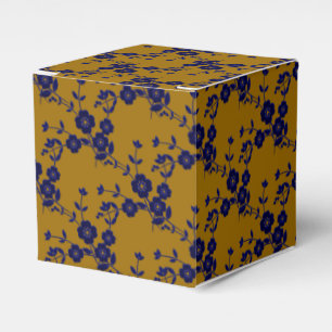 Floral Spray Style 1-Blue-Gold 1-SQ FAVOR BOXES